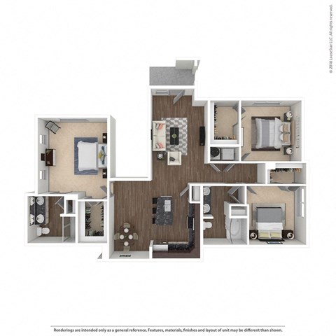 Floor plan for 3 beds, 2 baths, 1526 sqft